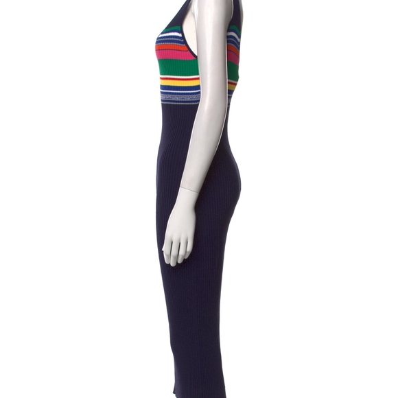 NWT XL STAUD Multicolor Striped Rib Knit Midi Dress - Picture 3 of 14